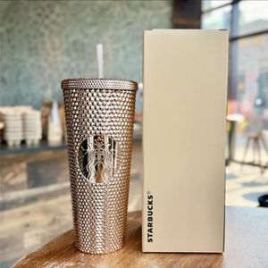 Starbucks 2023 China Rose Gold Copper Studded Straw Cup Tumbler 24oz
